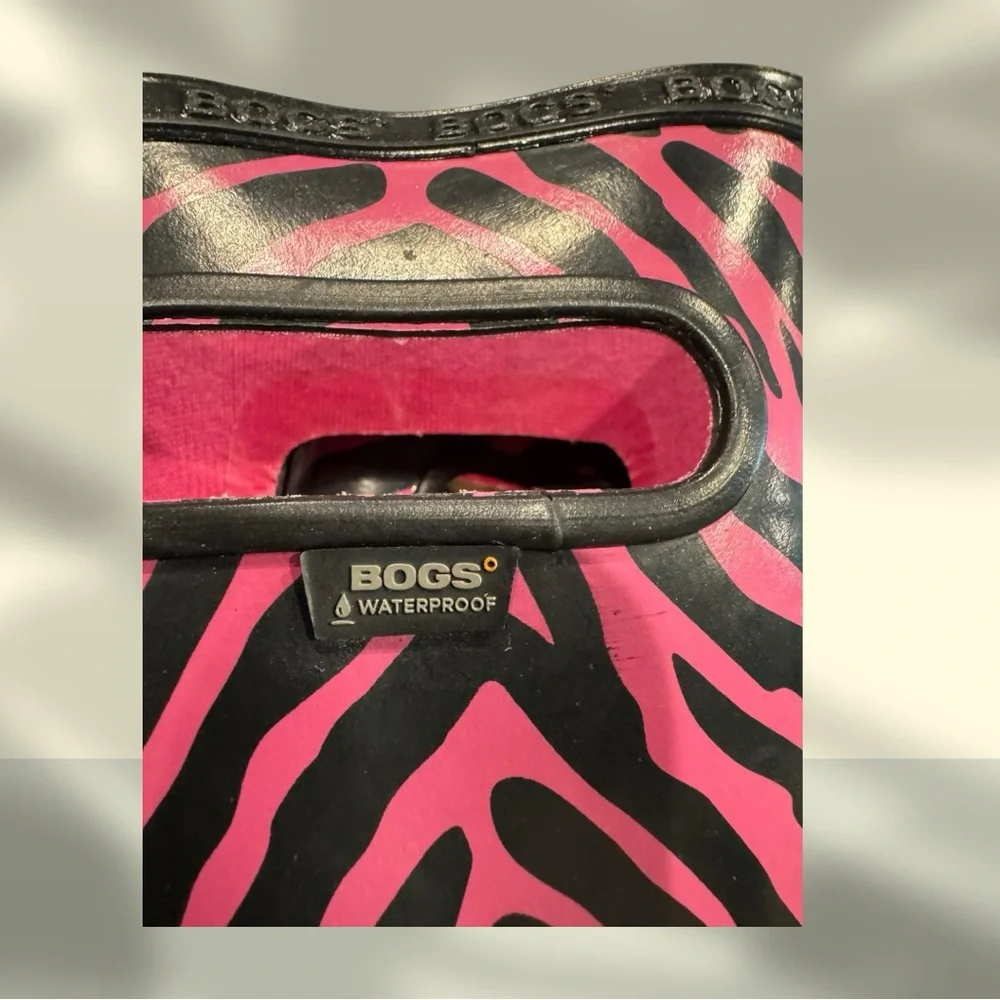 Bogs Kids Pink and Black Zebra Rain Boots